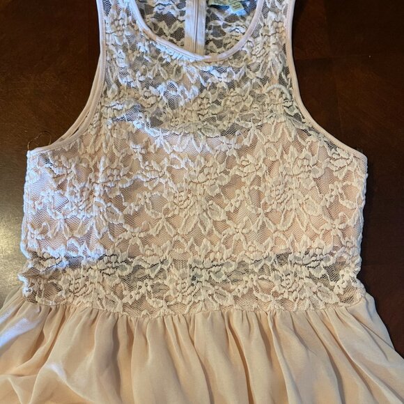 Pink‎ Sleeveless Lace Overlay Skater Dress Sheer Back Zipper sz L party dress - Picture 6 of 15
